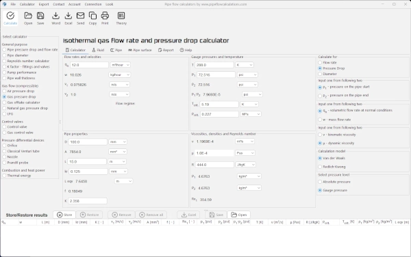 Gas pressure drop calculator