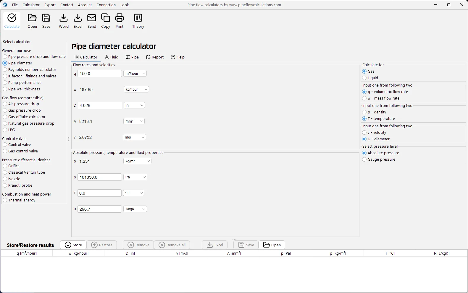 Pipe diameter calculator