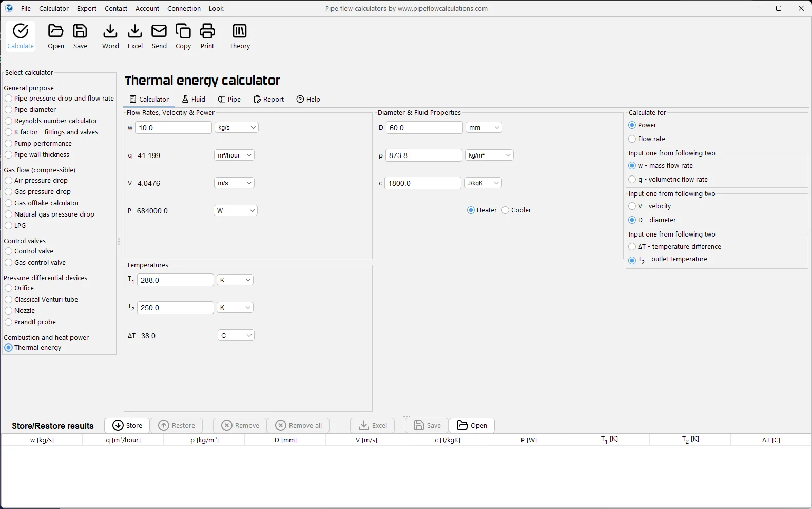Heat power calculator